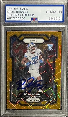 BRIAN BRANCH SIGNED 2023 ORANGE LASER PANINI PRIZM 328 RC PSA AUTO GRADE 10 - Image 1 of 2