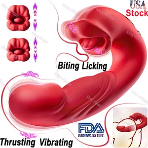 Rose Tongue Licking Sucking Clitoral Vibrator Thrusting Dildo Sex Toys for Women - Picture 1 of 16
