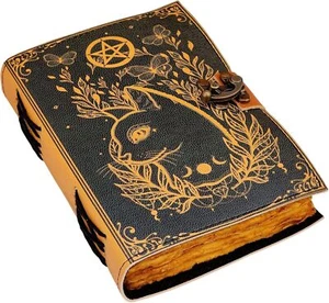 Grimoire Journal en cuir imprimé chat Caltic Journal vierge Livre de sorts Li... - Afbeelding 1 van 7