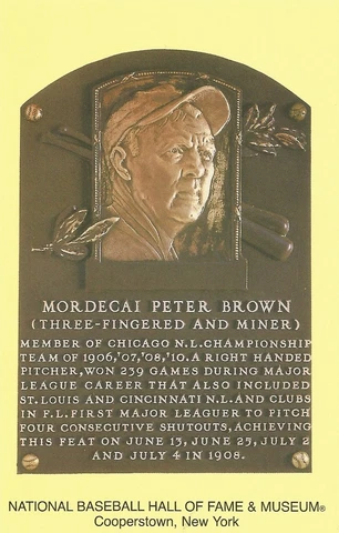 Postcard Mordecai Brown Chicago Cubs Baseball HOF Hall of Fame Cooperstown MINT Cover