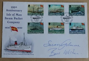 Steam Packet Company 1980 Isla de Man FDC FIRMADO POR LA ACTRIZ SUSAN GILMORE - Imagen 1 de 2