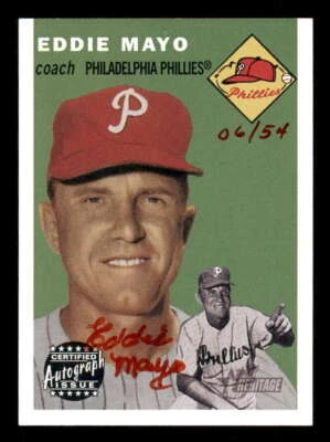 2003 Topps Heritage Real One Autograph/Auto Red Ink EM Eddie Mayo Phillies 06/54 - Image 1 of 2