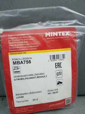 Mintex MBA756 Rear Drum Brake Shoe Fitting Kit Citroen Peugeot Renault  - Image 1 of 2