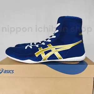 【Auf Bestellung】ASICS Ringerschuhe 1083A001 EX-EO Blau x Gold x Weiß - Bild 1 von 8