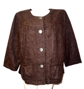 New J. JILL Jacket Plus Size 16W Brown Button Floral Cotton Blend Coat $139 NWT - Foto 1 di 7
