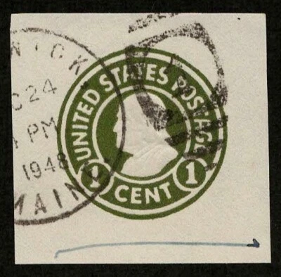 US 1917 #U420a Green 1c Franklin Cut Square CV $55 Brunswick? Maine #1 cds - Image 1 of 2