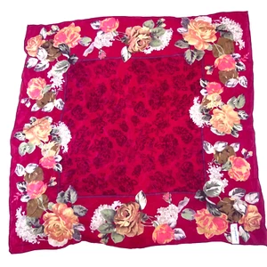 Scarf Liz Claiborne Black Red Cream Roses Floral 100% Silk Square Scarf 29" - Picture 1 of 4