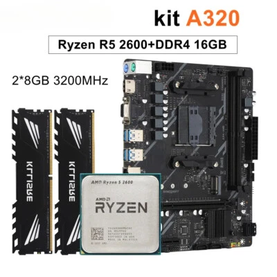 A320 kit AMD Ryzen R5 2600 cpu DDR4 16GB 3200MHz memory a320m motherboard - Image 1 of 4