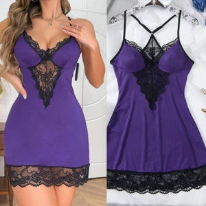 Sexy Women's Lace Nightdress V-neck Nighty Babydoll Sheer Sleepwear Underwear US - Picture 1 of 15