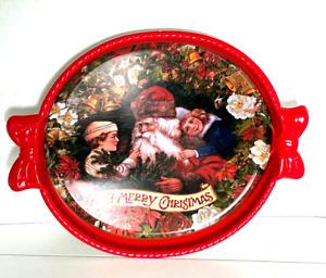 Vintage 16 in. Oval Christmas Bow Serving Tray Crystal Finish St. Nick Plastic