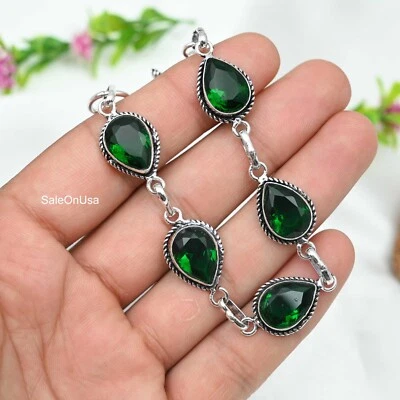 925 Sterling Silver Jewelry Chrome Diopside Gemstone Handmade Chain Bracelet - Image 1 of 4