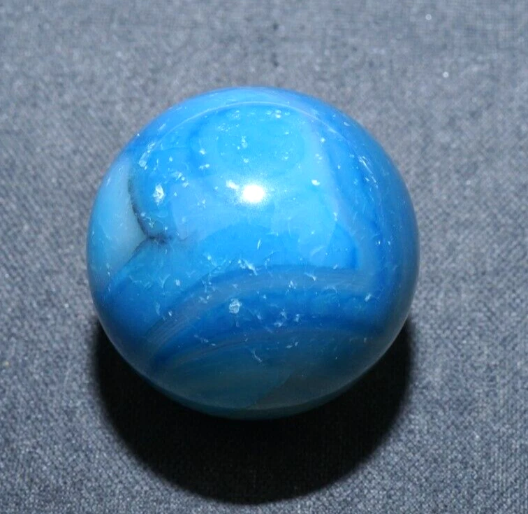 31/32" Marble Blue Banded Agate Vintage Hand Ground Bullseye Dyed Mint  Mar633 - Image 1 of 4