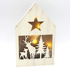 Dekohaus mit LED ~ Zwei Elche, hell ~ leuchtende Weihnachts-Deko aus Holz ~ 21 x