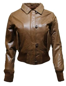 Women's Classic Retro Tan Hide Leather Bomber Jacket - Picture 1 of 5