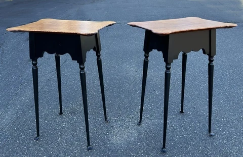 Vintage pr River Bend tiger maple stands porringer tops on black base Queen Anne Cover