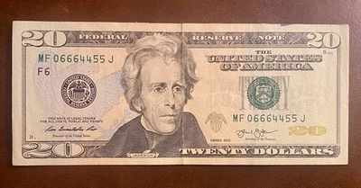 Unique Serial Number $20 Note 06664455 Series 2013 - Image 1 of 2