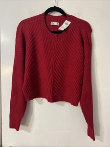 Hollister Sweater Womens Medium Red Crop Knit Long Sleeve Casual Ladies Top - Picture 1 of 6