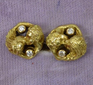 SARAH JONES 18ct Gold and Diamond Kissing Couple Cluster Stud Earrings - Picture 1 of 11