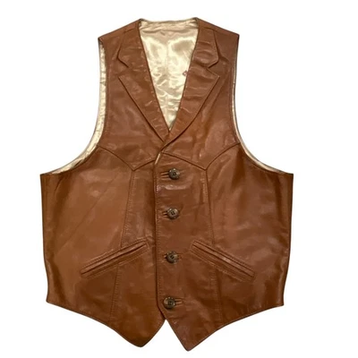 复古 Frye 皮革背心男式棕色纽扣前西部牛仔核心尺寸 40 — 第 1/4 张图片