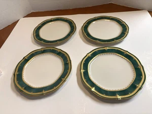 4 Noritake SOLEMN EMERALD 7322 Dinner Plates Green Gold Rims Unused 10.5 in - Picture 1 of 4