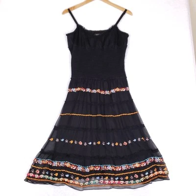 Vestido de Seda Spenser Jeremy Talla 4 Negro Boho Bordado en Niveles Festival Y2K Foto 1 de 4