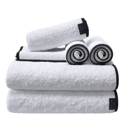 Juego de toallas de baño 6 piezas blanco negro ribete 100 % algodón suaves absorbentes toallas de baño Foto 1 de 4
