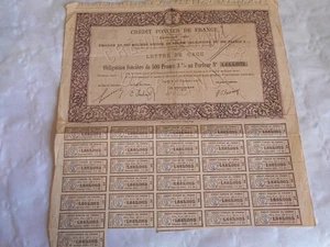 Vintage share certificate Stocks Actions bonds Credit Foncier de france 1883 - Picture 1 of 3
