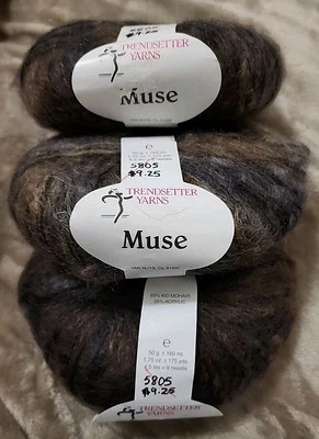 Trendsetter Hilos Hilo Musa 65% Mohair Niño 35% Acrílico 50g 175 yardas Lote de 3 Foto 1 de 4