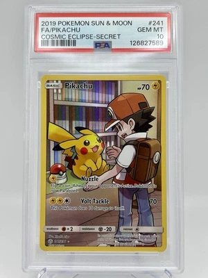 PSA 10 Pikachu Secret 241/236 Sun Moon Cosmic Eclipse Pokemon Card PSA 10 - Image 1 of 2