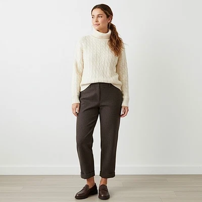 Eileen Fisher Wool Crop Pants SZ XL Dark Brown Cuffed Straight Leg Preppy - Image 1 of 4