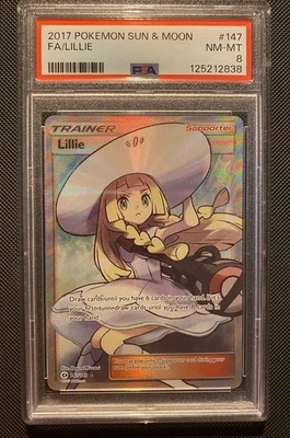 Lillie 147/149 Sun & Moon Base Set Full Art 2017 Trainer Card Pokemon TCG PSA 8 - Image 1 of 2