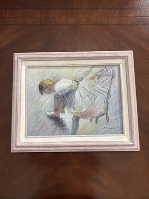 Bailarina Arte Pastel Pintura Sobre Lienzo Firmado Enmarcado Niñas Habitación Guardería Decoración Foto 1 de 4