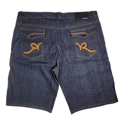 Pantalones Cortos Rocawear Para Hombre 48B Azul Jean Calce Clásico Denim Bordado Bolsillo Grande Alto Foto 1 de 4