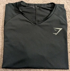 Gymshark Veer T-Shirt Nera Manica Corta Scollo a V Uomo Large - Foto 1 di 5