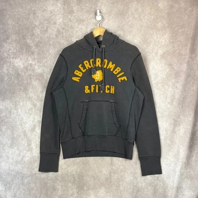 De Colección Abercrombie & Fitch Hombres Sudadera con Capucha Pequeña Gris Deletrear Logo Pullover Suéter Foto 1 de 4