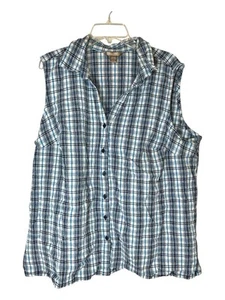 White Stag Women's Sz 4X Blue Plaid Sleeveless Button Down Spring Summer Top - Picture 1 of 12