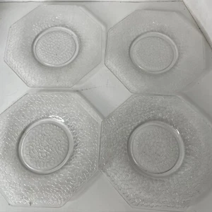 LE Smith * Cracky Clear Octagonal Salad/ Bread Plates Depression Glass Set Of 4 - Picture 1 of 7