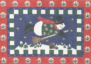 Needlepoint HandPainted Cooper Oaks Flying Snowman Red 10x14 - Picture 1 of 1