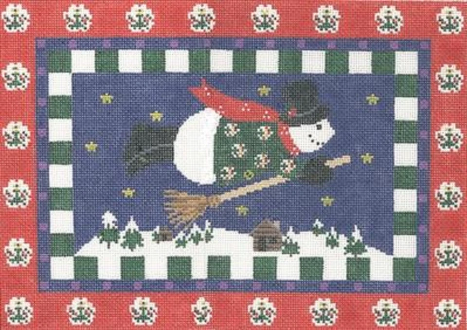Needlepoint HandPainted Cooper Oaks Flying Snowman Red 10x14 - Image 1 of 1