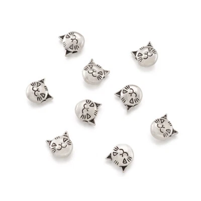 20pcs Tibetan Silver Alloy Metal Spacer Beads Cat Head Charms Crafting 8x8x5mm - Image 1 of 4