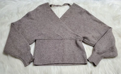 Suéter Love Tree Mocha Marrom Envoltório Falso Manga Dolman Desleixado Médio Boho Novo J4 - Imagem 1 de 4