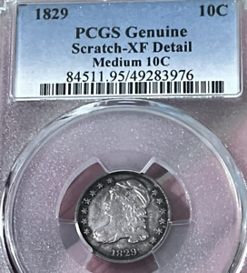 1829 Silver Capped Bust Dime Graded by PCGS XF Detail Medium 10c