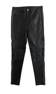 TOPSHOP Pantalones de Cuero Con Cordones Motociclista 100% Cordero Real Pantalones Ajustados TALLA 6 NUEVO Foto 1 de 4
