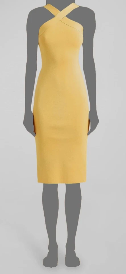 Ralph Lauren Collection Purple Label Silk Halter Sweater Day Dress Sheath Yellow