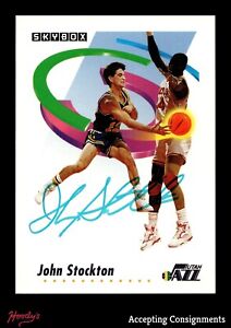 1991-92 SkyBox #285 John Stockton JAZZ SIGNED AUTO w/ BECKETT COA