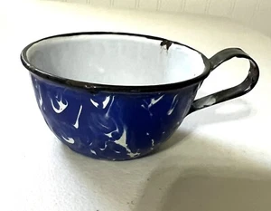 ANTIQUE ROYAL BLUE SWIRL CUP GRANITEWARE ENAMELWARE RARE EARLY HEAVY (#2 of 2) - Picture 1 of 8