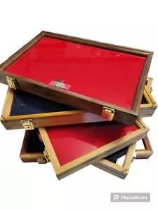 OAK Wood showcase display case 12 X 18 X 2" Quality made, glass, solid OAK. - Picture 1 of 3