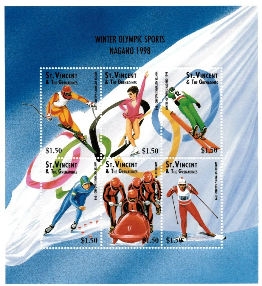 St. Vincent 1997 SC# 2531 Winter Olympics, Nagano, Ski - Sheet of 6 Stamps - MNH - Image 1 of 1