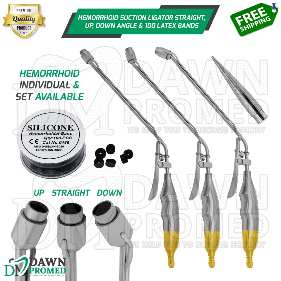 Ligador de succión de hemorroides recto hacia abajo y 100 instrumentos quirúrgicos de banda de látex Foto 1 de 1