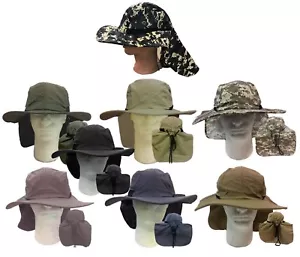 Camping Hiking Fishing Outdoor Big Wide Brim Neck Flap Safari Bucket Hat Cap - Picture 1 of 12